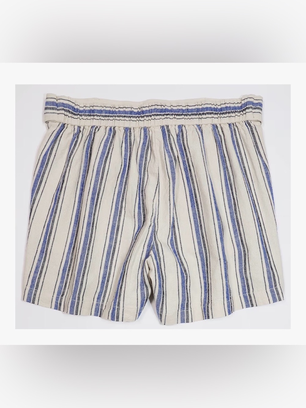 J CREW FACTORY STRPED BLUE WHITE AO865 LINEN BLEND 5” TIE FRONT PULL ON SHORTS - Picture 4 of 10
